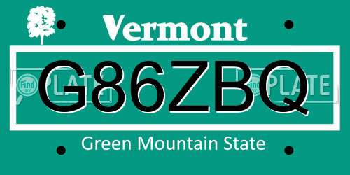 G86ZBQ Vermont License Plate