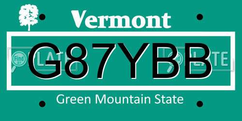 G87YBB Vermont License Plate
