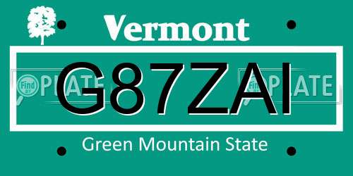 G87ZAI Vermont License Plate