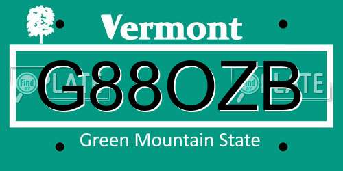 G88OZB Vermont License Plate