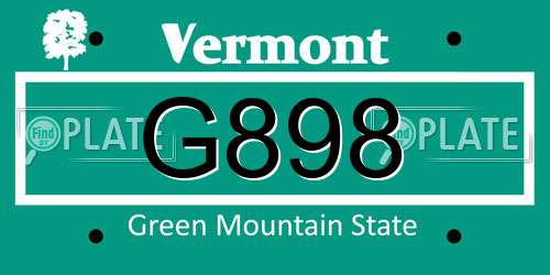 G898 Vermont License Plate