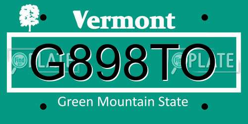 G898TO Vermont License Plate