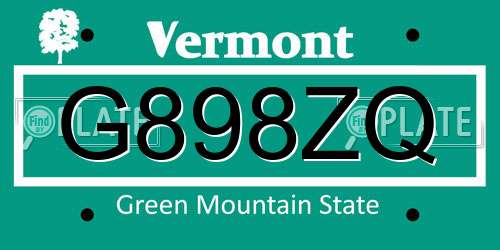 G898ZQ Vermont License Plate