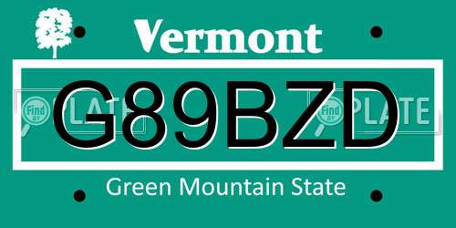 G89BZD Vermont License Plate