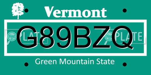 G89BZQ Vermont License Plate
