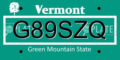 G89SZQ Vermont License Plate