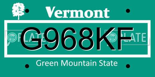 G968KF Vermont License Plate