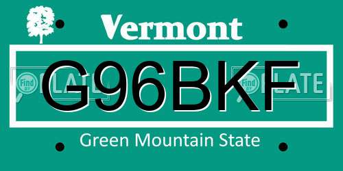 G96BKF Vermont License Plate