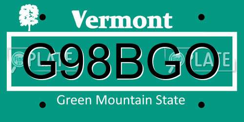 G98BGO Vermont License Plate
