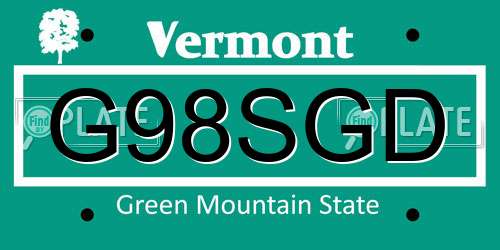 G98SGD Vermont License Plate