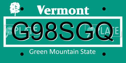 G98SGQ Vermont License Plate