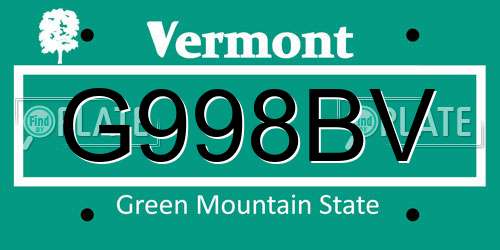 G998BV Vermont License Plate