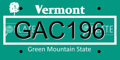 GAC196 Vermont License Plate