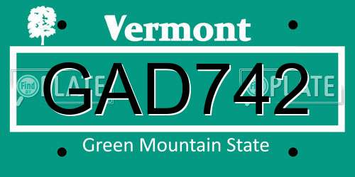 GAD742 Vermont License Plate