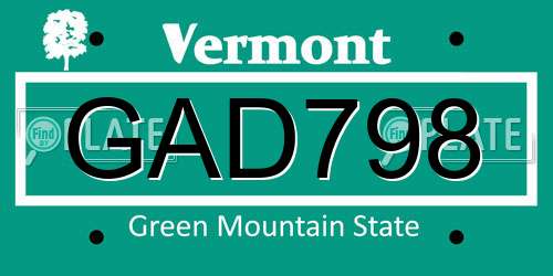 GAD798 Vermont License Plate
