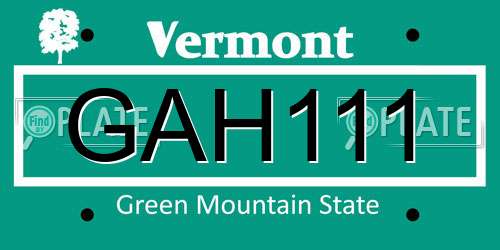 GAH111 Vermont License Plate