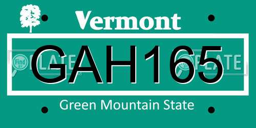 GAH165 Vermont License Plate