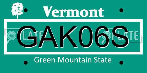 GAK06S Vermont License Plate