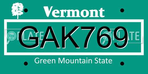 GAK769 Vermont License Plate