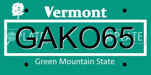 GAKO65 Vermont License Plate