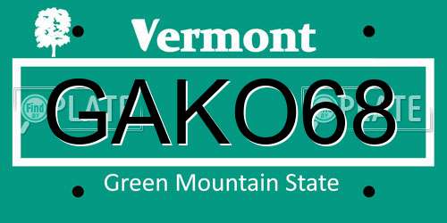 GAKO68 Vermont License Plate