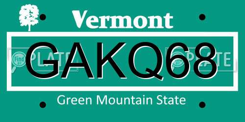 GAKQ68 Vermont License Plate