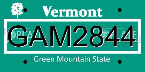 GAM2844 Vermont License Plate