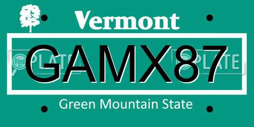 GAMX87 Vermont License Plate