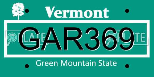 GAR369 Vermont License Plate