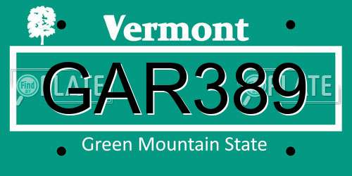 GAR389 Vermont License Plate