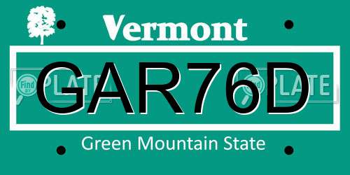 GAR76D Vermont License Plate