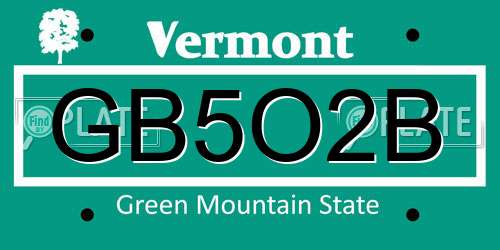GB5O2B Vermont License Plate