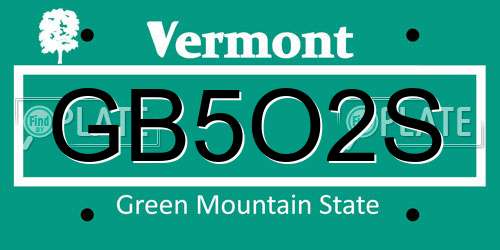 GB5O2S Vermont License Plate
