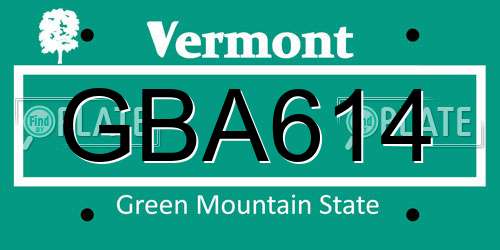 GBA614 Vermont License Plate