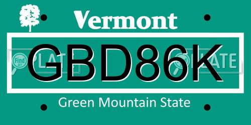 GBD86K Vermont License Plate