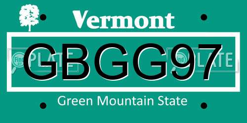GBGG97 Vermont License Plate