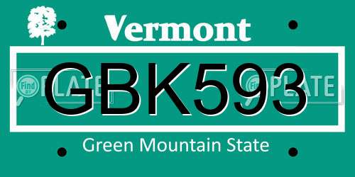 GBK593 Vermont License Plate