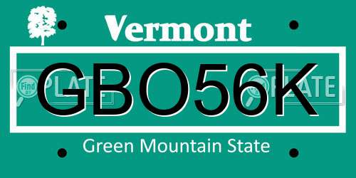 GBO56K Vermont License Plate