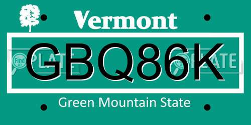 GBQ86K Vermont License Plate
