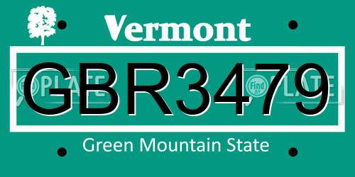 GBR3479 Vermont License Plate