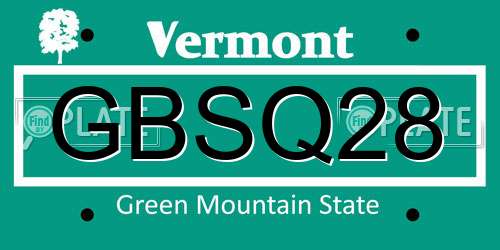 GBSQ28 Vermont License Plate