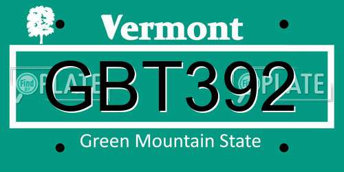 GBT392 Vermont License Plate