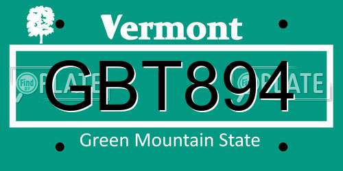 GBT894 Vermont License Plate
