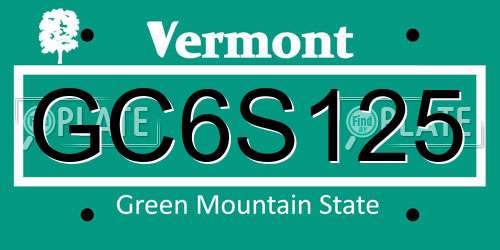 GC6S125 Vermont License Plate