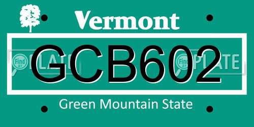 GCB602 Vermont License Plate