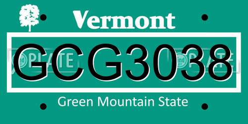 GCG3038 Vermont License Plate