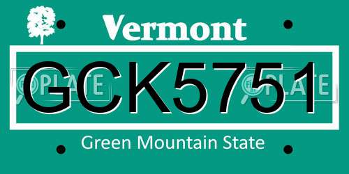 GCK5751 Vermont License Plate