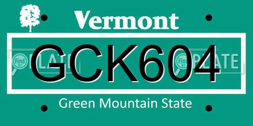 GCK604 Vermont License Plate
