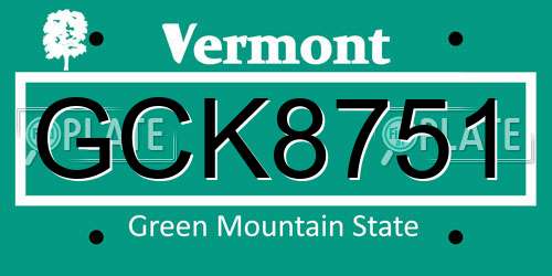 GCK8751 Vermont License Plate