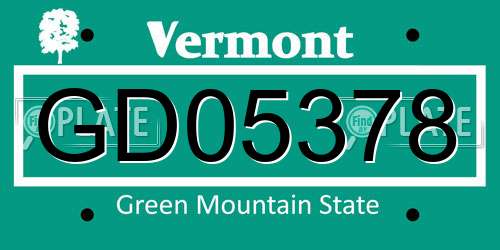 GD05378 Vermont License Plate